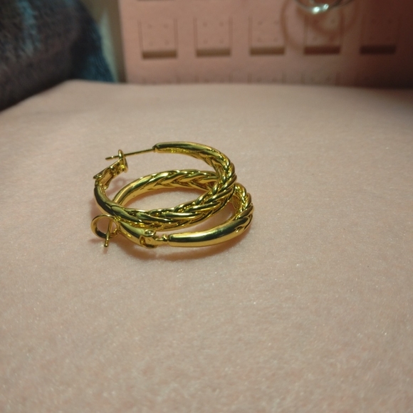 925 Sterling Silver Jewelry - Twisted Gold Hoop Earrings